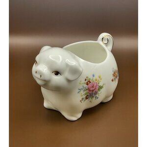 Cottage ROSE This little Piggy Plant Potpourie Trinket China Floral Pig Decor